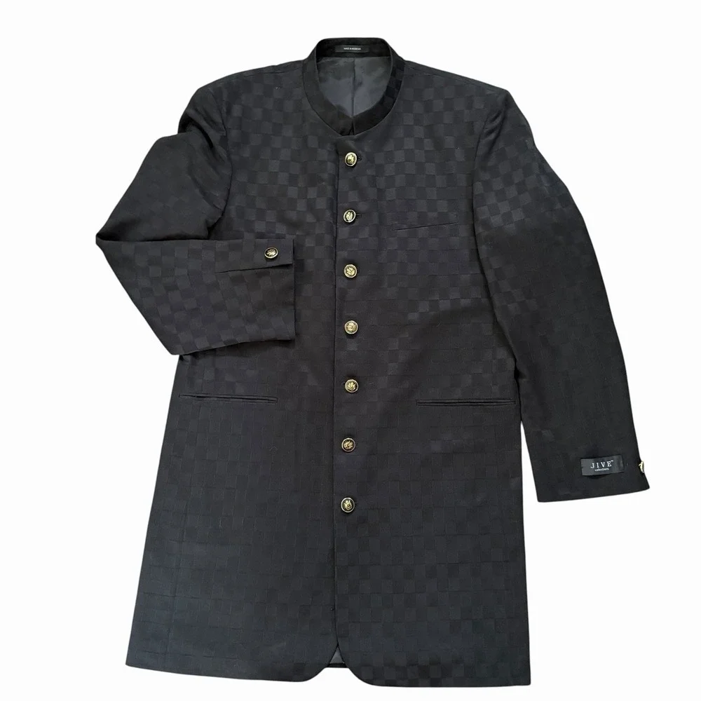 Jive Mens Collection Black Geometric Check Suit Jacket Sport Coat 42L Streetwear